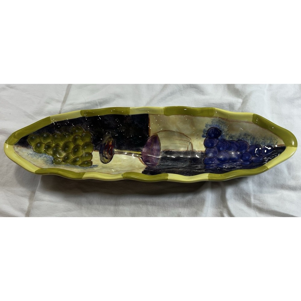 Certified International Geoffrey Allen Grapes Wine Tray 18" Ceramic